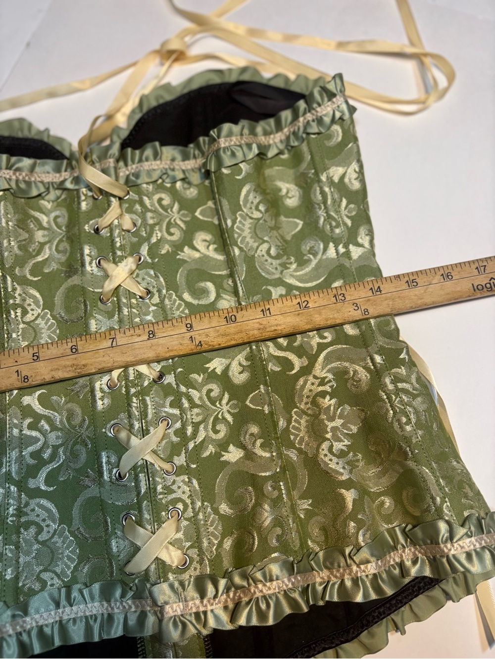 Palace Style Lace Up Body Shaping defines waist green satin xl - Picture 8 of 13